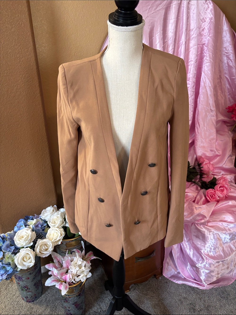 Forever 21 Double-Breasted Blazer in Camel Brown